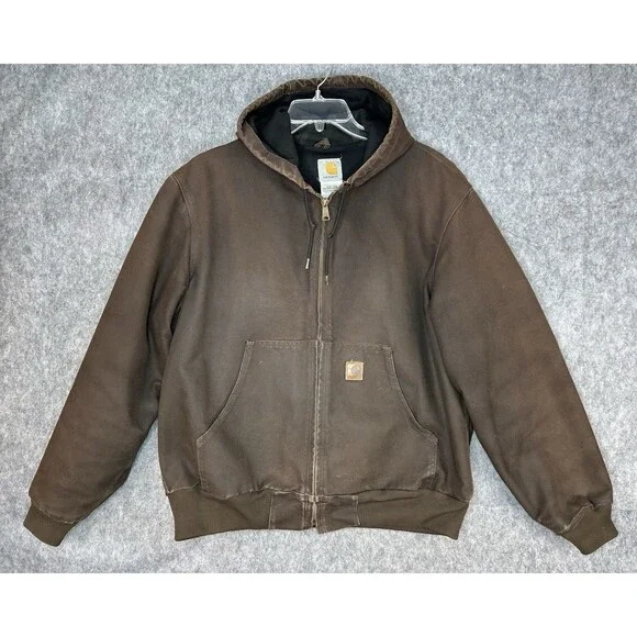 Vintage Carhartt Hooded Zip Up Jacket Mens Large RN# 14806 Brown - Picture 1 of 12